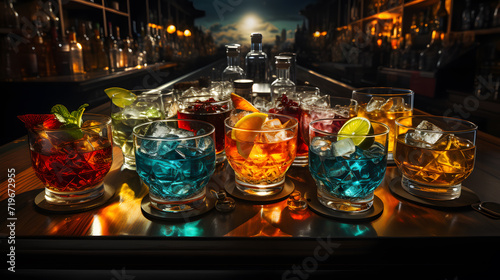 selection of cocktails and drinks in a bar