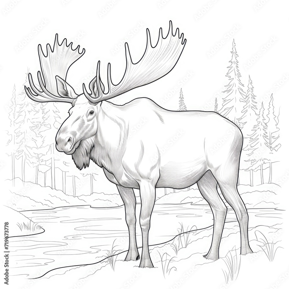 Fototapeta premium Coloring book for children depicting amoose
