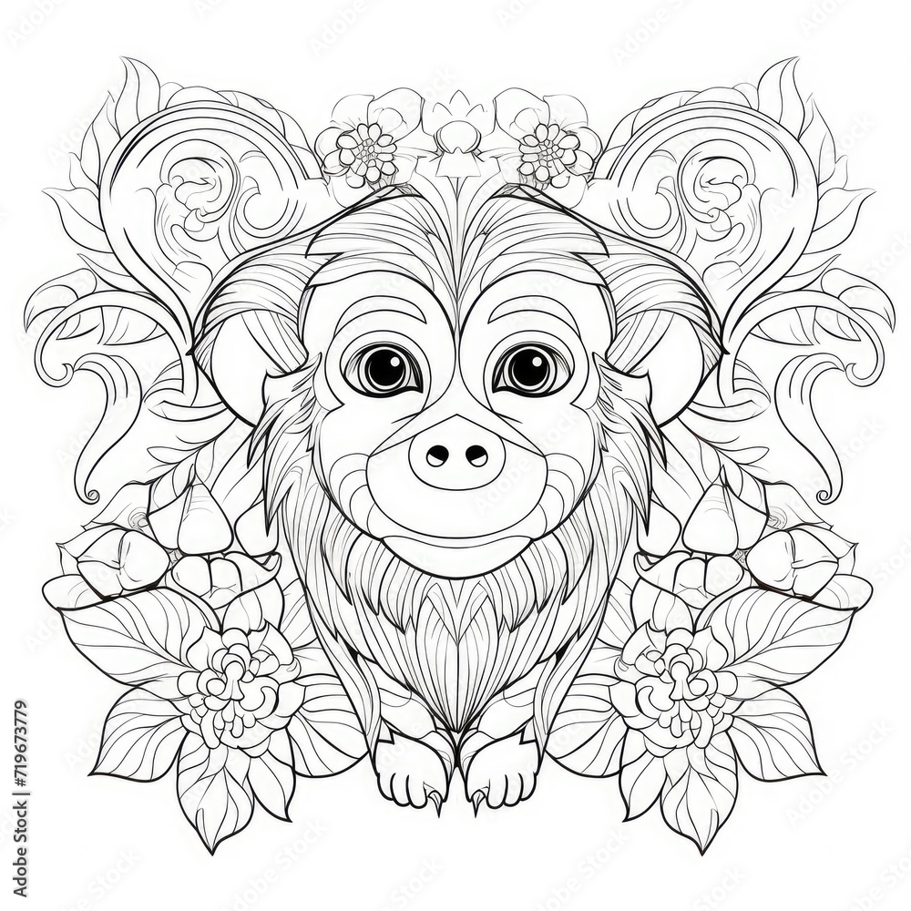 Coloring book for children depicting amonkey