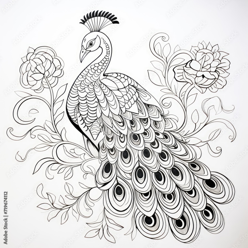 Fototapeta premium Coloring book for children depicting apeafowl