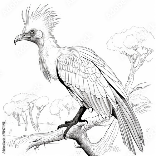 Coloring book for children depicting asecretary bird