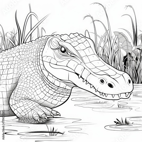 Coloring book for children depicting asiamese crocodile