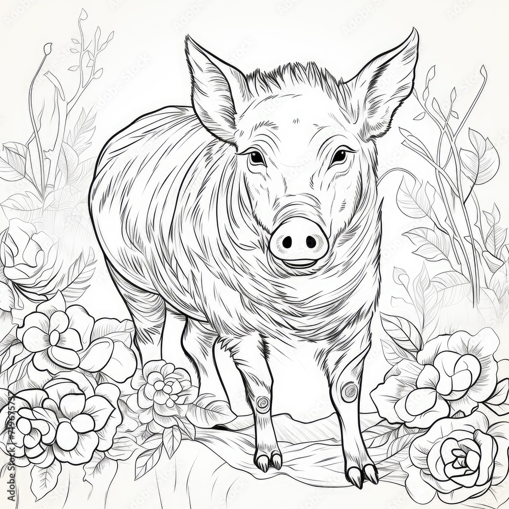 Coloring book for children depicting awild boar
