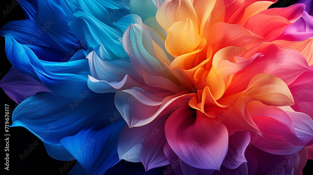 Close up of vibrant flower petal with rich colors and intricate details in bright light