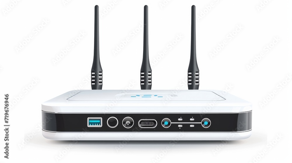 Wifi router, wireless broadband modem with antennas in front and