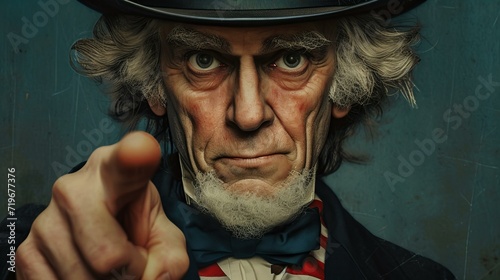 evil looking uncle sam pointing closeup  photo