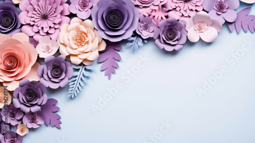 paper flowers opaper flowers on blue background with copy spacen blue background with copy space photo