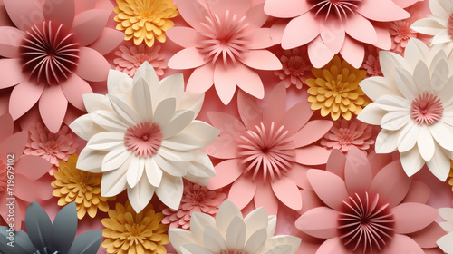 paper flowers pattern pink background with copy space