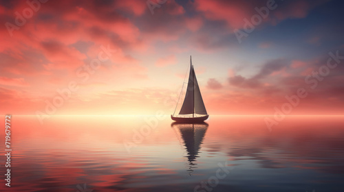 Ruhe, Frieden und Einsamkeit: Boot auf Meer im Abendrot