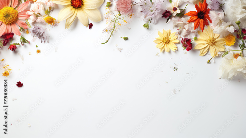 spring flowers on white color background with copy space spring flowers on white color background with copy space