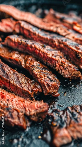 Grilled steak on a grill. Generative AI.