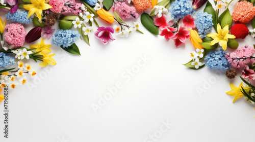 spring flowers pattern on white pastel color background with copy space