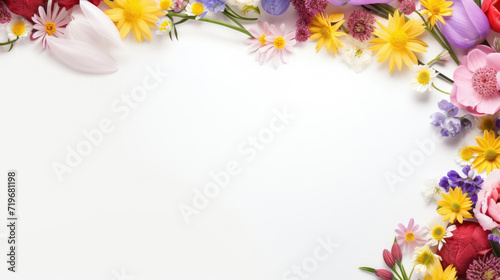 spring flowers frame on a pastel white background top view © vrozhko
