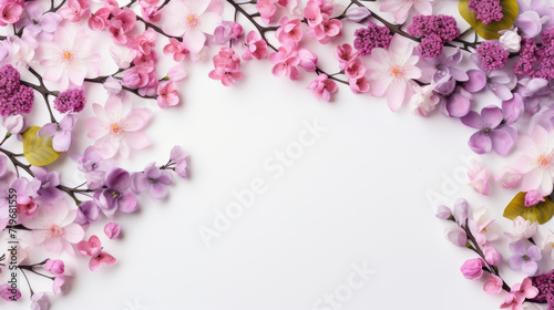 spring Sakura flowers on white background top view  with copy space. © vrozhko