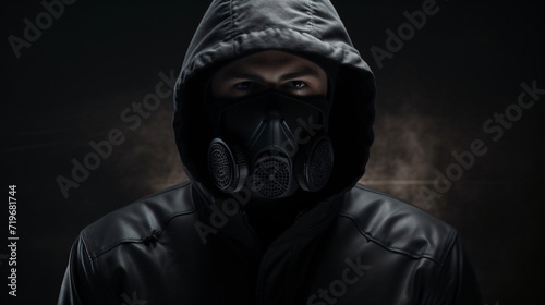 Dark tone of man in hood jacket with mask