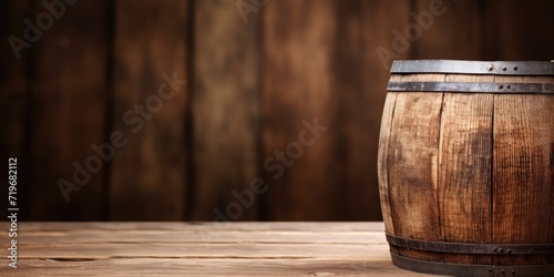 Wooden barrel and textured surface on table