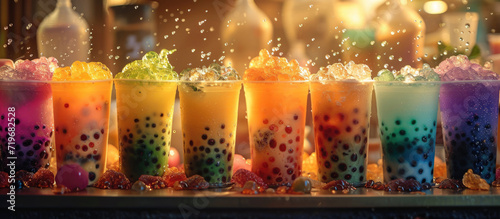 many cups and different colors of bubble tea