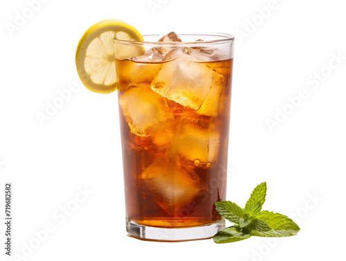 a glass of ice tea with a lemon slice and mint leaves