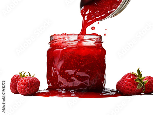 a jar of jam with a strawberry photo