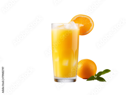 a glass of orange juice with a slice of orange on top