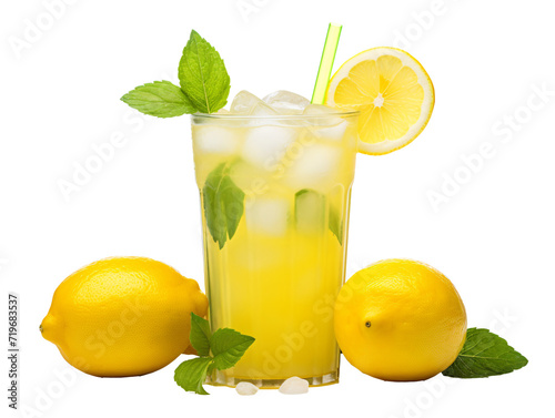 a glass of lemonade with lemons and a couple of lemons