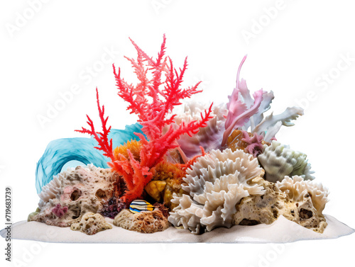 a colorful coral reef with blue smoke photo