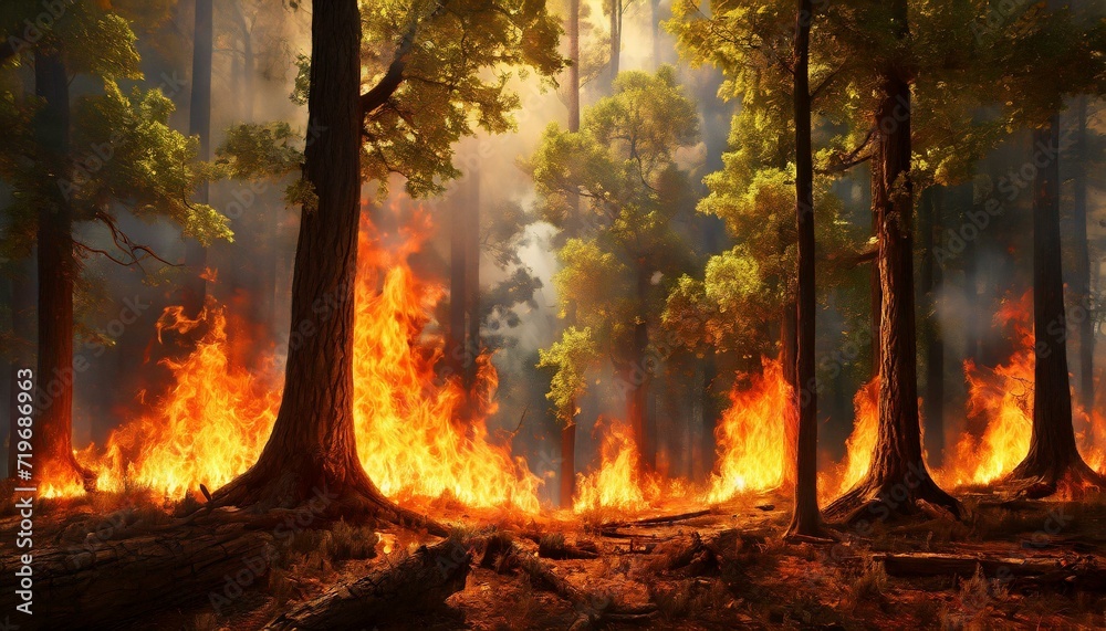 Incendie d'une forêt, concept de réchauffement climatique - obrazy, fototapety, plakaty 