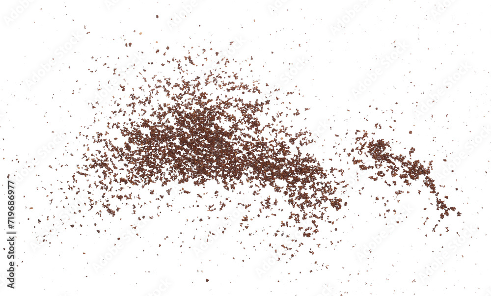 Ground coffee scattered isolated on white, top view Ground coffee scattered isolated on white, top view