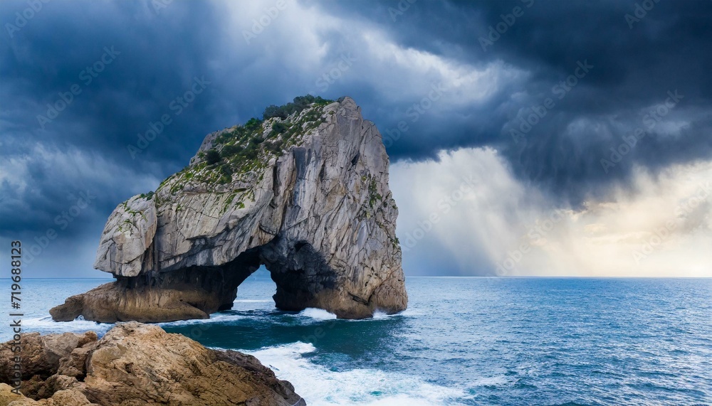 a natural arch and tropical storm