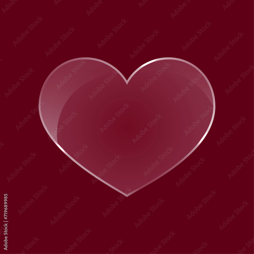 Glass Heart shape vector illustration. Love symbol transparent and glossy. Matte glass effect. Graphic element for Valentines Day designs. 