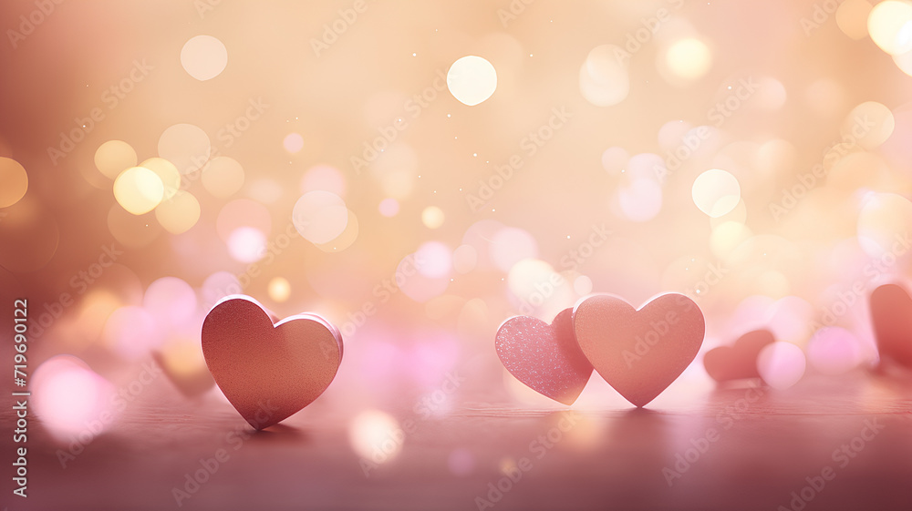 Valentine's day, abstract background, multi-colored hearts against bokeh background. Concept: love, valentine's day, wedding.