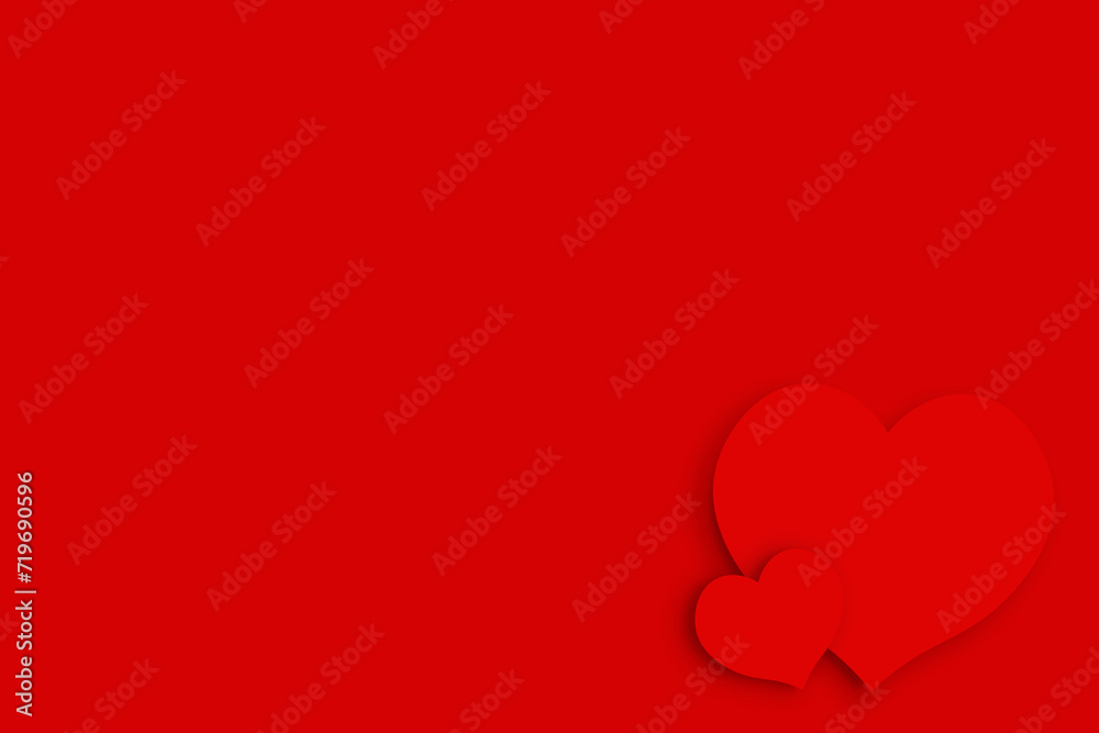 Two hearts on red minimal background. Valentine's day concept