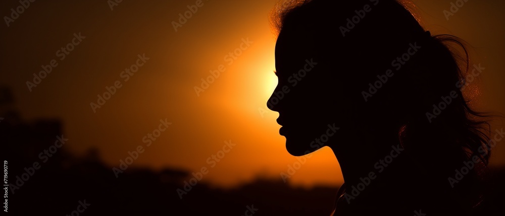 Silhouette of a girl against a sunset background Silhouette of a girl against a sunset background