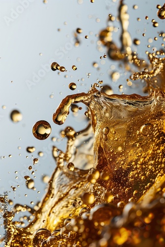 Splash of golden drop and Bubbles on White Background