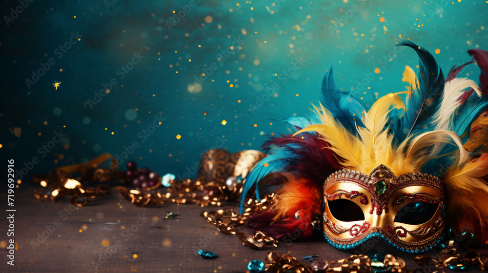 carnival mask and confetti