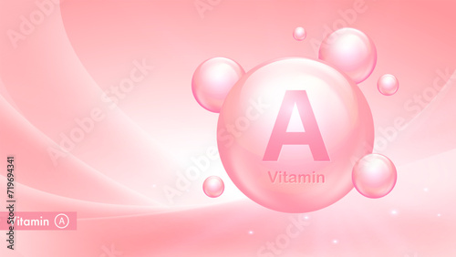 Vector banner for Vitamin A complex with drop bubbles. Medical and scientific concept. Beauty treatment nutrition skin care or cosmetic poster