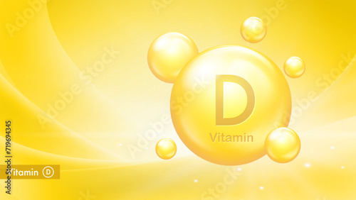 Vector banner for Vitamin D complex with drop bubbles. Medical and scientific concept. Beauty treatment nutrition skin care or cosmetic poster