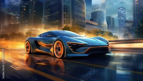 the futuristic elan concept car driving along a city road at night time  in the style of vray tracing  