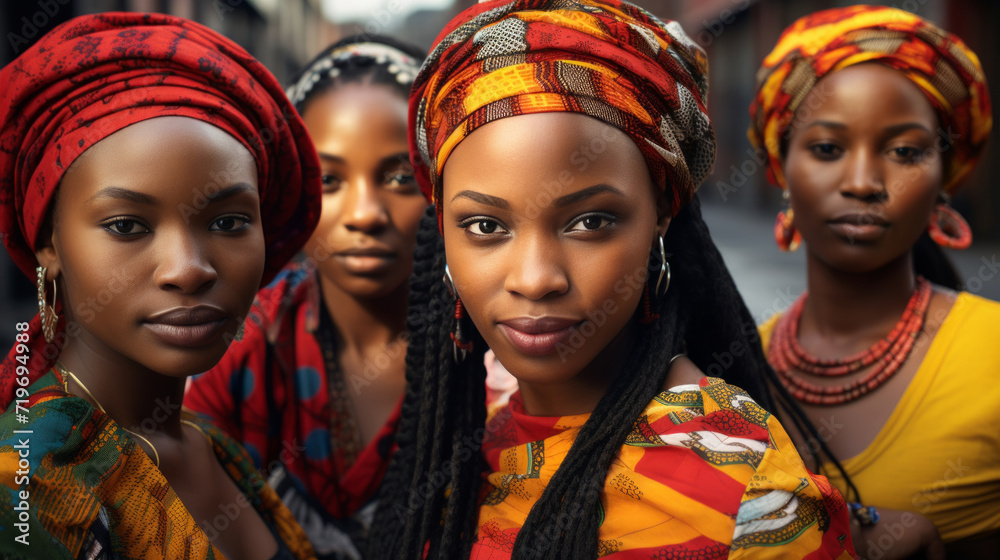 Close-up of a group of young girls in colorful clothes together
