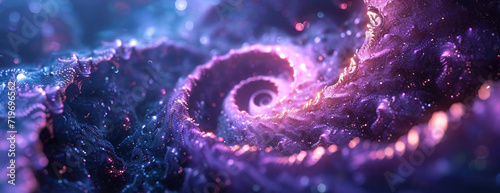 Mystical 3D Fractal a purple and blue spiral background Generative AI