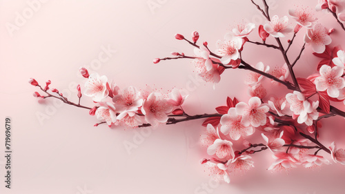 Cherry blossom sakura in Japanese Prunus serrulata symbolic and cultural icon small, delicate petals white to pale pink, spring banner copy space greeting card background © Ирина Батюк