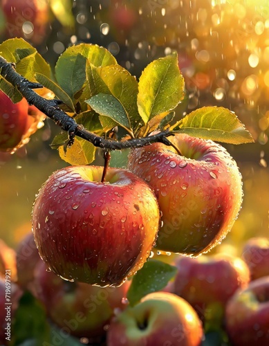 Dojrzałe, świeże Jabłka w ogrodzie. Generative AI