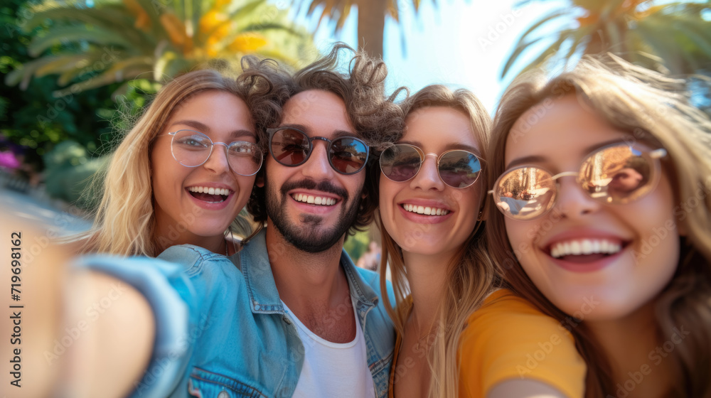 happy teenagers selfie together at sea beach on their summer trip. happy teenagers selfie together at sea beach on their summer trip.
