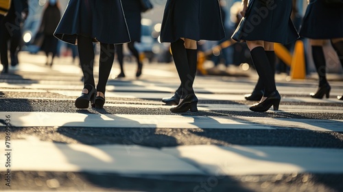 People crossing the road in the city, close-up of legs © Obsidian