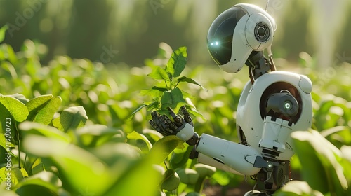 Smart robotic farmers concept, robot farmers, Agriculture technology. Modern Farmer.
