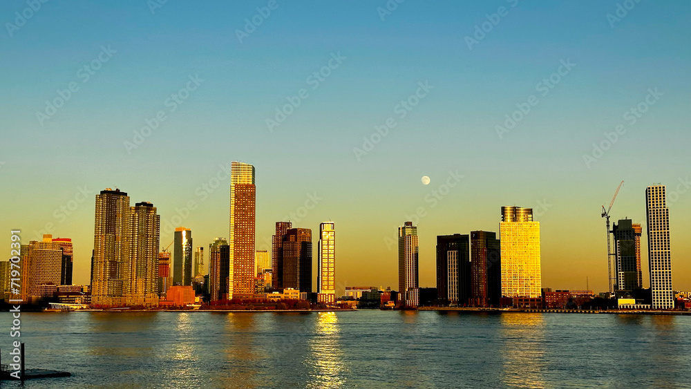 New York city skyline at sunset
