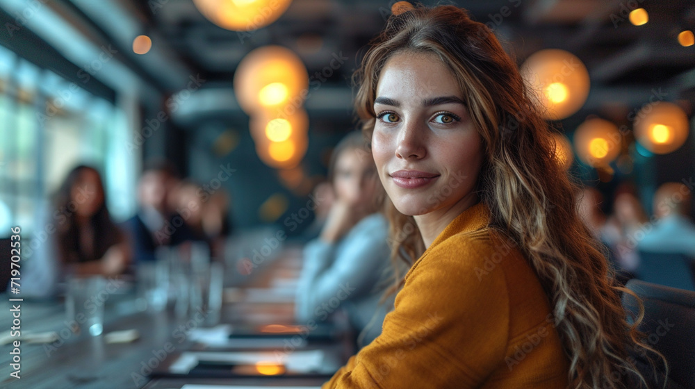 Fototapeta premium Businesswoman in business meeting, office mood