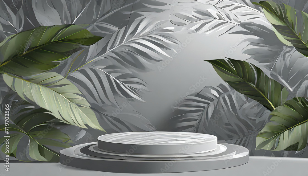 3d gray background product display podium scene with leaf geometric platform. grey background vector 3d render with podium. stand to show cosmetic product. 3d gray background product display podium scene with leaf geometric platform. grey background vector 3d render with podium. stand to show cosmetic product.