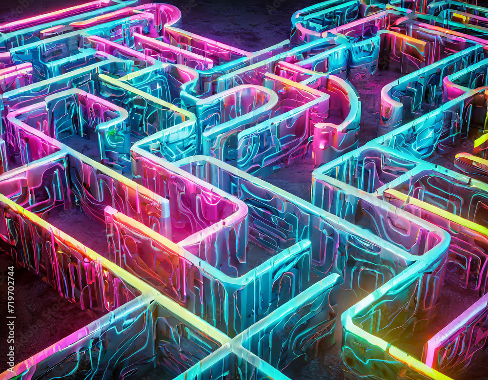 3d render, abstract neon labyrinth background. Colorful lights inside the ultraviolet maze glowing in the dark. Energy concept 3d render, abstract neon labyrinth background. Colorful lights inside the ultraviolet maze glowing in the dark. Energy concept