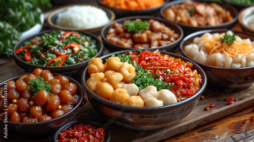 Traditional chinese food on a wooden table